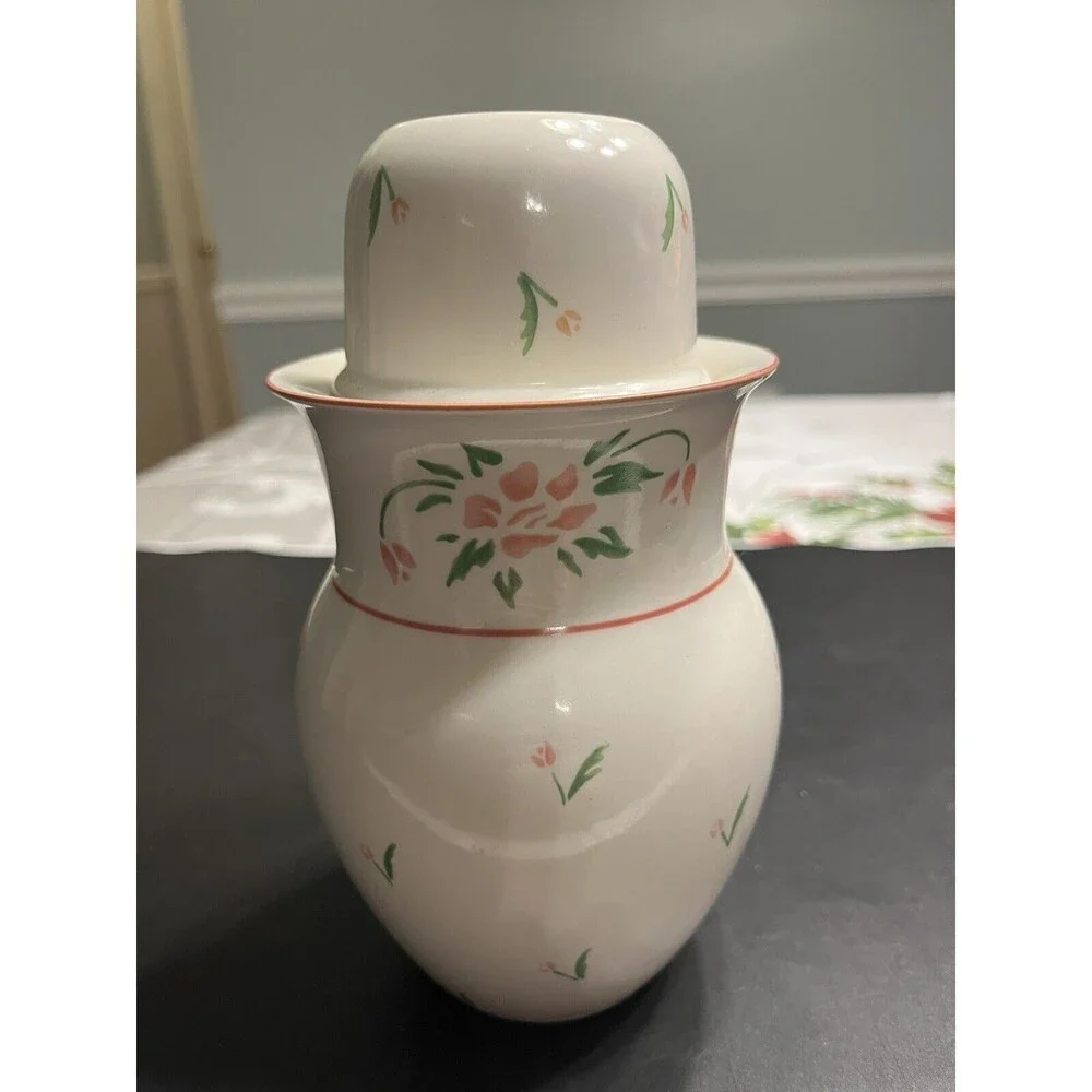 Vtg 1985 Pink Roses Bedside Tumble Up Carafe 2pc Portugal